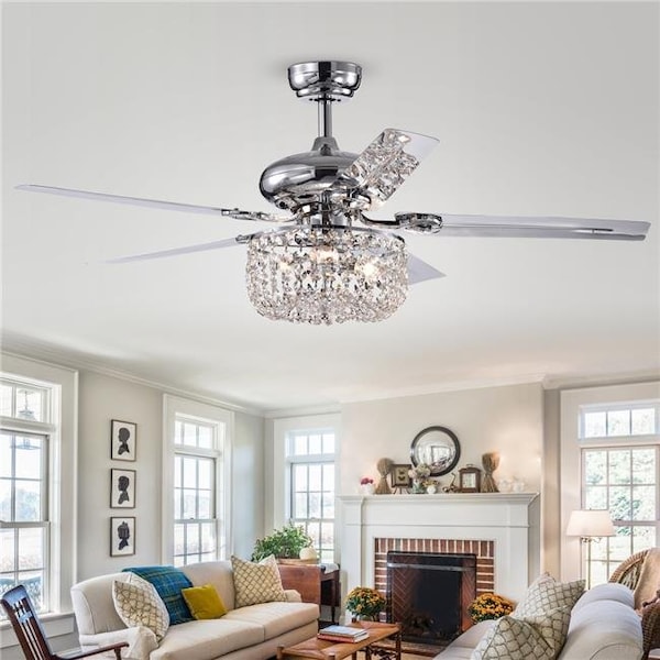 Warehouse Of Tiffany CFL-8110REMO-CHA 49 in. Pocra Lighted Ceiling Fan with Crystal Basket Shade; Chrome CFL-8110REMO/CHA - main